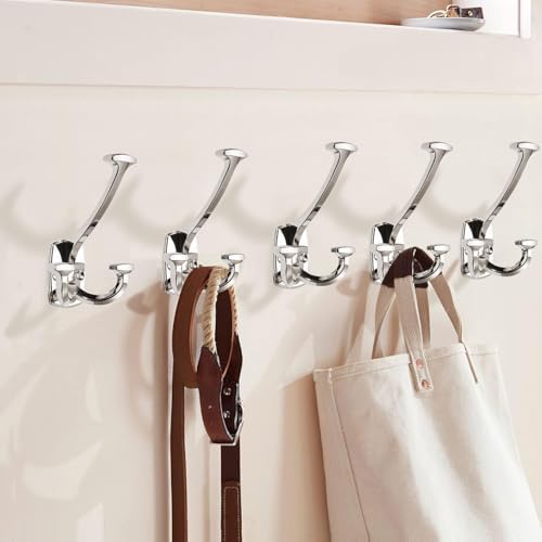 Large Wall Double-Sided Hook 10 Pack Polished Nickel Hook Decorative Heavy Duty Solid Large Coat Hooks for Towel Hanging Coats Robe Triple Coat Hook Three Prong Hook - Image 4