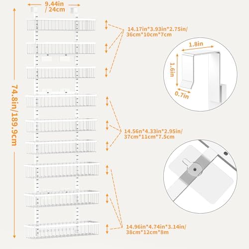 Moforoco 9-Tier White Over The Door Pantry Organizer, Pantry Organization and Storage, Black Hanging Basket Wall Spice Rack Seasoning Shelves, Home & Kitchen Bedroom Bathroom House Essentials - Image 3