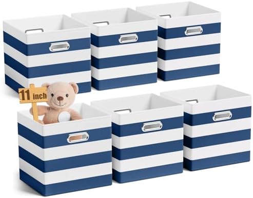 CroBlissful 11 Inch 6 Pcs Fabric Storage Cubes with Handle, Blue and White by CroBlissful