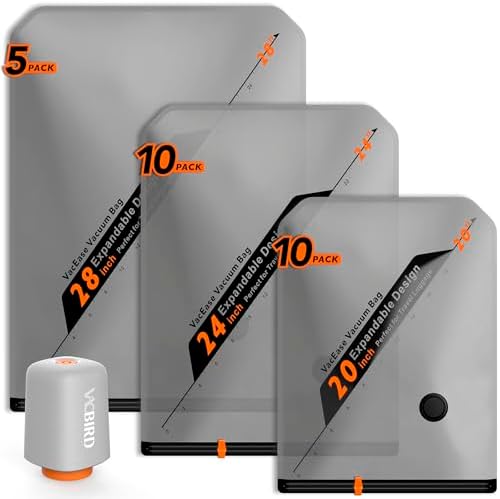 Vacbird Rechargeable Wireless Pump Travel Storage Bags Set - 25 Pack Portable Space Saver Bags for Travel & Home - Vacuum Compression Packing Seal for Clothes, Blankets, Seasonal Storage by VACBIRD