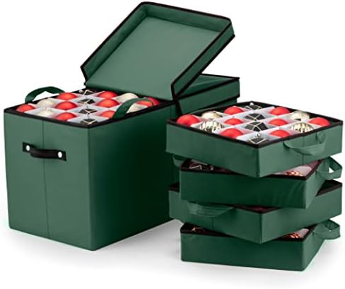 ZOBER Christmas Ornament Storage Box - Stores 128 3" Ornaments with Individual Trays - Tear Proof 600D Oxford Fabric - ornament organizer storage box, Durable Christmas Containers Holder - Green by ZOBER