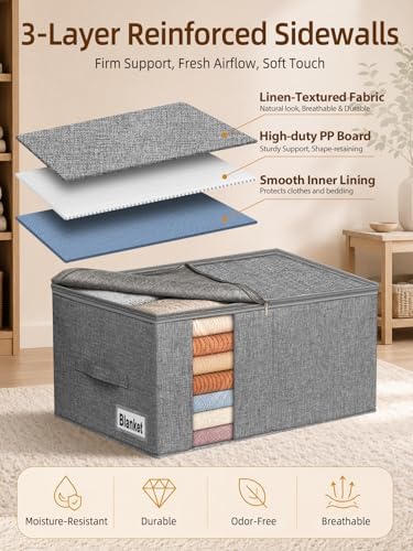 60L Rigid-Sided Blanket Storage Bags, 4Pack, Gray - Image 4