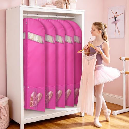 Univivi 54 Inch Dance Costume Garment Bags for Dancers, Rose Red, 5 Pack - Image 4