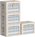 CYhom 4 Pack Clothes Storage Bins with Metal Frame - Linen Fabric Foldable Stackable Container Organizer Set with Clear Window & Carry Handles & Zippers (Beige, 23.6"x16.5"x15.7") by CYhom