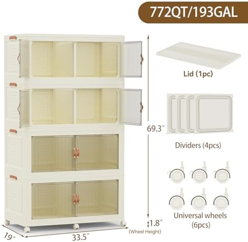 SAILUN 760Qt Stackable Storage Bins,Storage Cabinet with a Lid,4 Pack Cream - Image 5