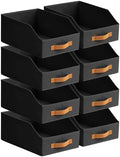 Homsorout Fabric Storage Bins for Organizing - 8 Pack Large Trapezoid Collapsible Storage Bins with Front Handle, Closet Organizers and Storage for Bedroom, Home Shelves, Small Spaces, Black by Homsorout