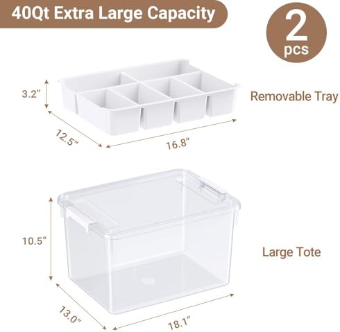 80Qt Plastic Storage Bins with Lids, Clear Latching Organizers Boxes with Removable Trays, Large Portable Storage Containers, for Holiday Ornaments, Home Organization, 2Pack - Image 2