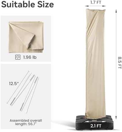 Patio Umbrella Cover Outdoor Offset Cantilever Umbrella Covers, Beige - Image 2