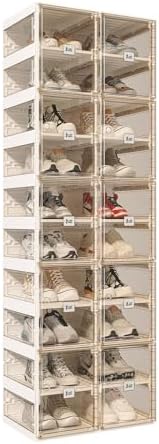 ANTBOX Foldable Shoe Rack,Shoe Organizers for Closet Plastic Shoe Storage Box for Entryway,Living Room,Large Sturdy Stackable Sneaker Cabinet Bins with Magnetic Clear Door 10 Tiers 20 Pairs by ANTBOX