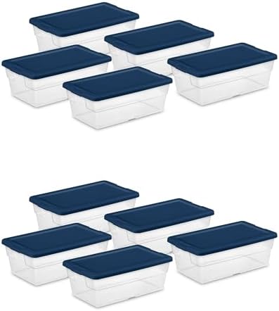 Sterilite Stackable 6 Quart Home Storage Box with Handles and Lid for Efficient, Space Saving Household Storage and Organization, (10 Pack) by Sterilite