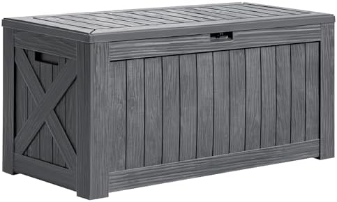 Greesum 120 Gallon Deck Box, Resin Outdoor Storage Container, Gray by BuynowfromGreesum