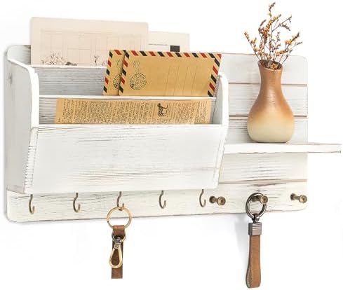Rebee Vision Key Holder Wall Mount with Mail Slot for Home Decor, Whitewash by REBEEVISION