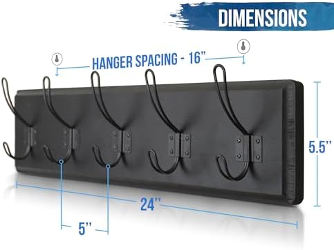 HBCY Creations Black Rustic Coat Rack Wall Mount with 5 Hooks, Solid Pine Wood 24 inch Wall Hooks for Entryway, Mudroom, Hallway, Bathroom - Vintage Farmhouse Style Wall Mounted Towel Rack - Image 2