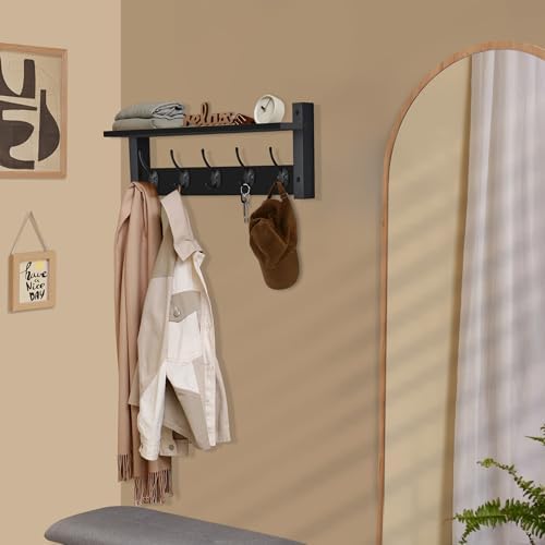 Sorbus Coat Rack Wall Mount with Shelf (Black, 24 Inch) - Image 4