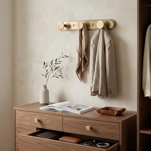 Goo-Ki Champagne Bronze Coat Rack Wall Mount with Orbit Rim Backplate, Heavy Duty Zinc Coat Hooks Wall Mounted, Modern Soft Gold Hat Hanger and Towel Rack for Entryway, Mudroom, and Bathroom(3 Hooks) - Image 4