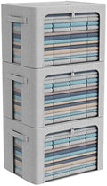 CYhom 3Pack Foldable Storage Bins - Frame Storage Box Linen Fabric Stackable Clothes Container Organizer with Clear Window & Carry Handles Large Capacity (Large-66L, Light Grey) by CYhom