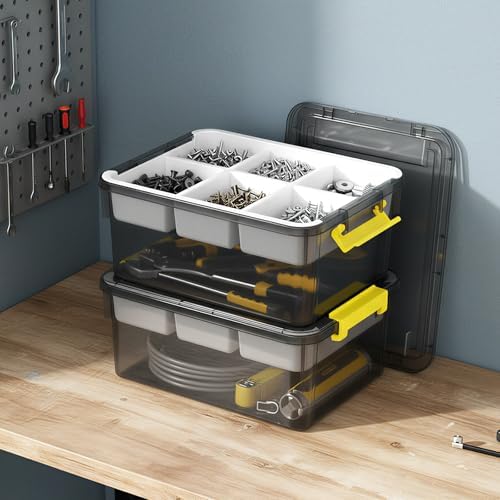80Qt Stackable Storage Bins with Lids Trays Craft Box Organizers, 4Pack,GY - Image 6