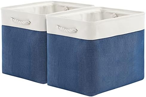 TcaFmac Organization and Storage Basket for Gifts Empty - 16x12x12 inch Large 2 Pack Collapsible Storage Bins for Shelves, Fabric Storage Cubes for Organizing Cloth Toy Kids (White & Jean Blue) by TcaFmac