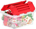 Superio Storage Box with Hinged Lids, Plastic Container Bins for Organizing with Attached Lid, Stackable Crates, BPA Free, Organizers for Home, 19 Quart (Clear with Red Lids, 17"x11.65"x8.75") by Superio