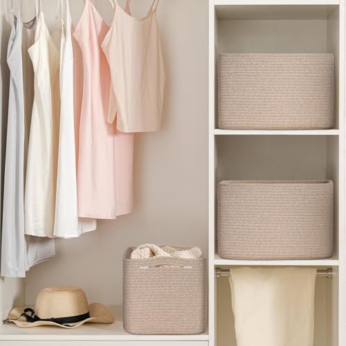 Baskets for Organizing,Storage Baskets,3 Pack Baskets for Shelfves,15"×10"×9" Woven Brown Basket,toy storage bins,bins for organization - Image 3