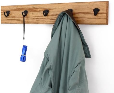 PegandRail Oak Wall Mounted Coat Rack with Aged Bronze Singular Style Hooks 4.5" Ultra Wide (Golden Oak, 25.5" x 4.5" with 5 Hooks) - Image 2