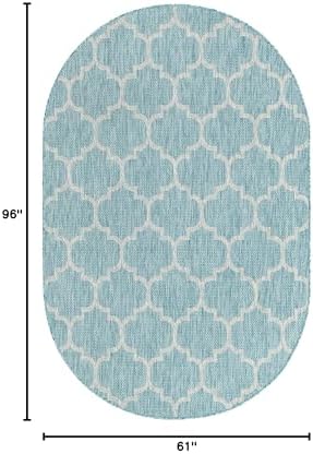 Unique Loom Outdoor Trellis Collection Area Rug (5' 1" x 8' Oval, Aquamarine/ Gray) - Image 2