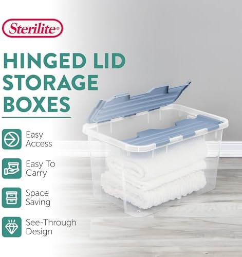 SteriliteHinged Lid Storage Box Plastic Container, 60 Quart, 12 Pack - Image 3