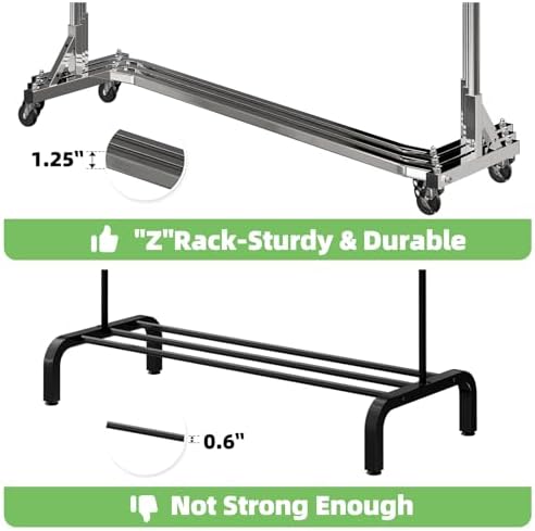 Simple Trending Industrial Grade Z Base 70inches Extra Long Clothes Garment Rack, Commercial Grade Rolling Clothing Rack, Heavy Duty 450lbs Load with Wheels, Chrome - Image 6