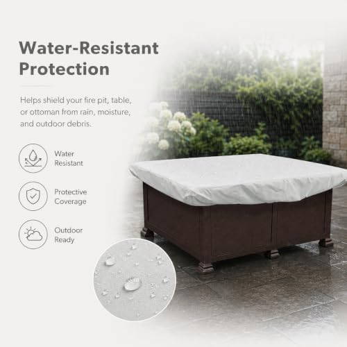 Treasure Garden Large Rectangle Fire Pit Cover, 300D Outdoor Table & Ottoman Cover, Water Resistant, UPF50+ UV Protection, Elastic Hem, Spring Cinch Lock, Built-In Storage Pouch, Gray, 51 in - Image 4