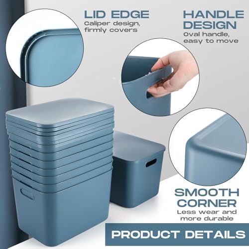 Hoolerry 8 Pieces Storage Bins, 14.2 x 10.2 x 9.5 Inch, Blue - Image 3