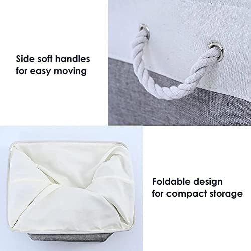 TcaFmac Small Storage Baskets for Shelf 6 Pack Canvas Storage Basket with Handles Fabric Storage Basket for Organizing Storage Bin (White and Grey, 12x8x5") - Image 6