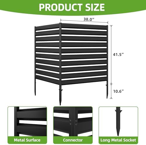42” H x 38” W Air Conditioner Fence 1 Panels, Metal Privacy Fence Panels, Pool Equipment Enclosure, Trash Can Screens Fence Kit for Outside, Backyard, Patio, Garden(Black) - Image 2
