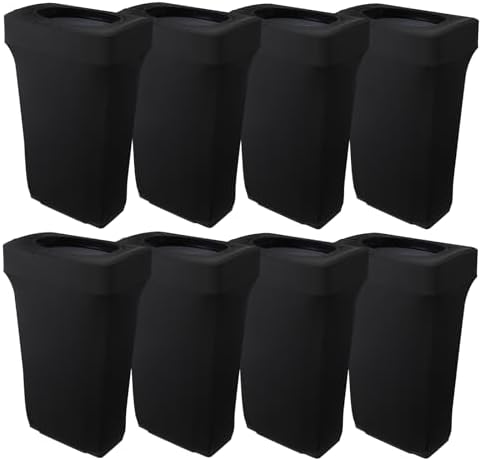 BSTKEY 23 Gallon Stretch Spandex Trash Can Cover, 8 Pack Outdoor Fitted Waste Container Cover Rectangular Garbage Can Covers for Wedding Party Commercial Fundraiser Decor, Without Trash Can (Black) by BSTKEY