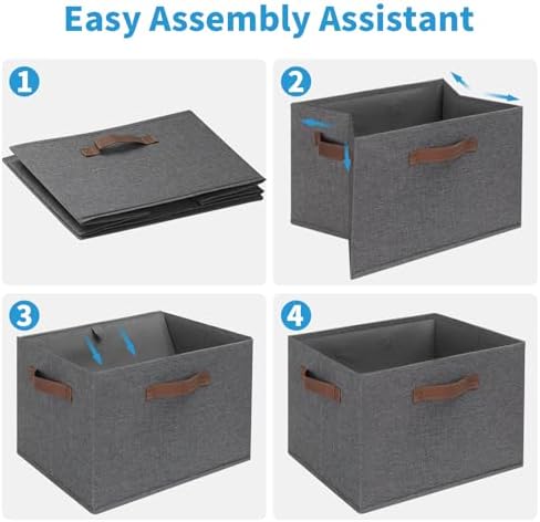 GhvyenntteS Large Fabric Storage Bins 6 Pack, 15x11x9.6 Inch Storage Baskets for Shelves, Foldable Closet Storage Bins for Shelves, Closet Organizers and Storage Boxes, Gray - Image 4