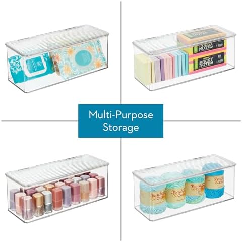 iDesign Plastic Stackable Hinged-Lid Storage Box, Set of 3, Clear - Image 5