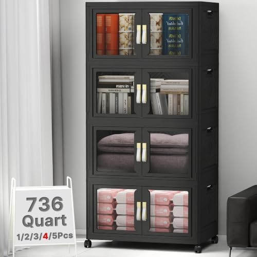 736QT Stackable Storage Bins with Lids, 184Gal Foldable Storage Cabinets by VNVTO
