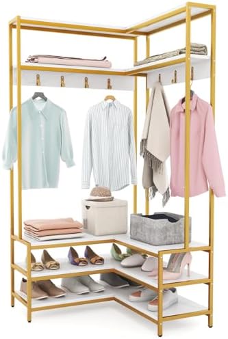 GIANTEX Corner Coat Rack, L-Shaped Hall Tree with Bench and Shoe Storage - Image 5