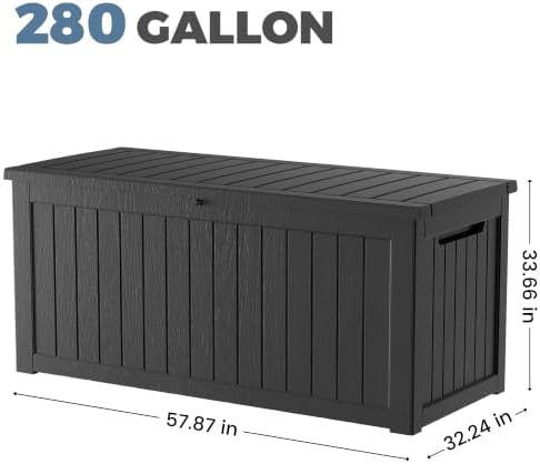 280 Gallon Outdoor Storage Box Waterproof, Lockable Resin Deck Box Large Storage Bin for Patio Furniture Cushion, Garden Tools, Pool Accessories, UV-Resistant, Black - Image 3