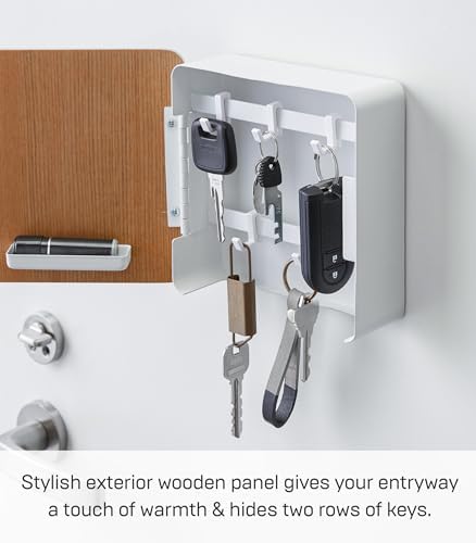 YAMAZAKI Home Rin Square Magnetic Key Cabinet - Wood Accented Keychain Organizer - Steel + Wood - Image 7