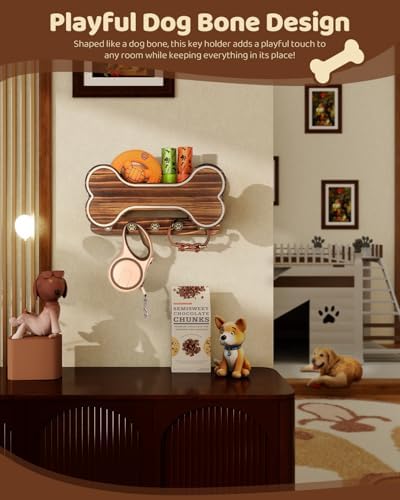MTERSN Dog Leash Holder for Wall with Key Hooks for Dog Gear Storage, Brown - Image 2