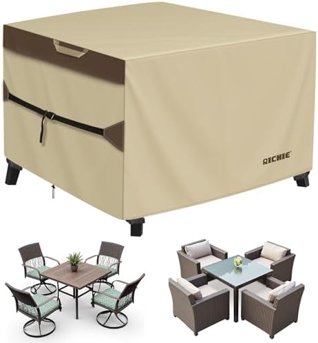 RICHIE Outdoor Patio Furniture Cover - Heavy Duty Waterproof 600D Tough Canvas Protector for Square Table Cover, All-Season Dining Table and Chair Cover (94L x 94W x 28H Inch) by RICHIE