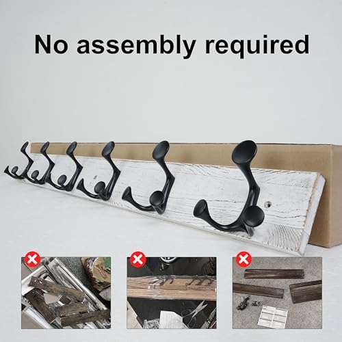 SKOLOO 36-Inch Wood Coat Rack Wall Mount with 6 Triple Hooks - Ideal for Family Entrances, Classrooms, and Pet Supplies Storage - Distressed White Wash - Image 4