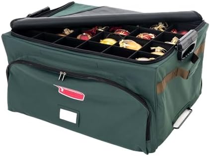 TreeKeeper (Green Christmas Ornament Storage Box with Dividers) - Deluxe Ornament Keeper - Holds 72 Ornaments up to 4 Inches in Diameter | 3 Removable Trays with Separators | Acid-Free Fabric Lining by TreeKeeperBags