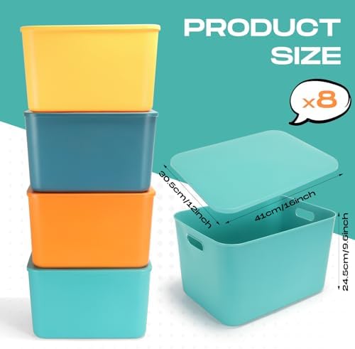 Hoolerry 8 Pieces Storage Bins, 16.1 x 12.0 x 9.7 Inch, Multi-colored - Image 2