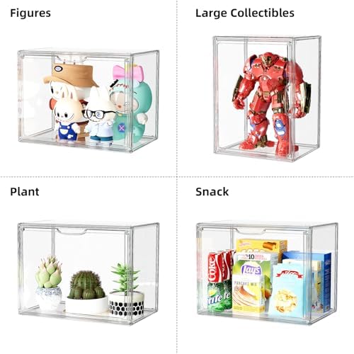 Clear Acrylic Display Case, Stackable Plastic Storage Bins with Lids, Large Display Box with Magnetic Lid Clear Storage Container Dustproof Showcase for Collectibles, Figures, 5 Pack - Image 2