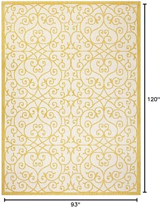 Eyely Filigree Weave Area Rug 8X10 Cream/Yellow, Indoor Outdoor Rug - Image 2