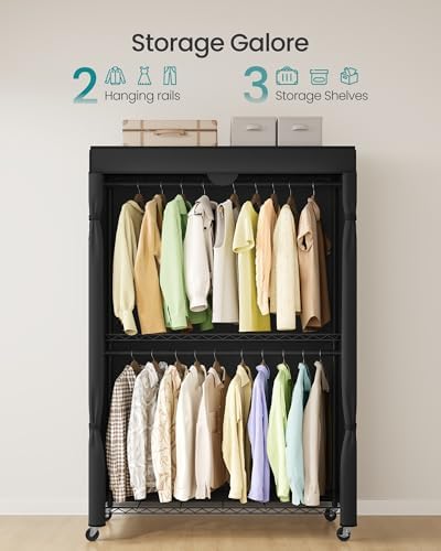 SONGMICS Clothing Rack, Heavy-Duty Garment Rack, Adjustable Storage Shelves - Image 3