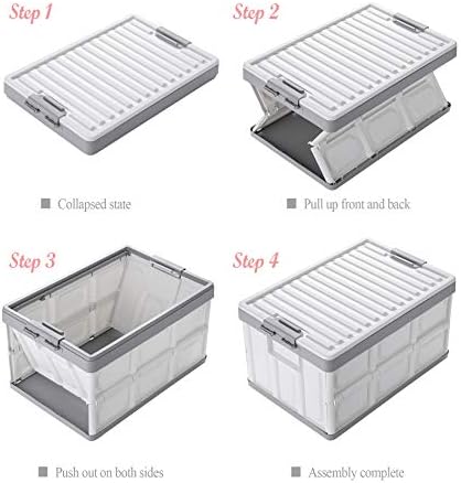 Collapsible Storage Bins with Lids 30L, Folding Plastic Stackable Utility Crates 2-Pack, Durable Containers for Home & Garage Organization - Oyster White - Image 3