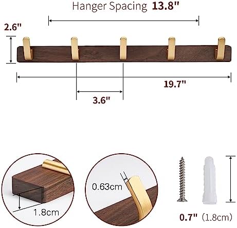 Wall Mounted Coat Rack, Metal Wood with 5 Hooks - Image 3