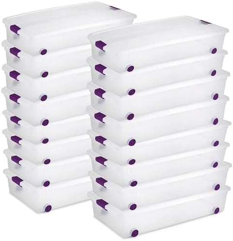 Sterilite 16-Pack 60 Quart ClearView Latch Box, Wheeled Underbed Organizer Bins with Latching Lids - Clear Plastic Organization Containers for Closet, Bedroom, Shelving Units and Everyday Home Storage by Sterilite